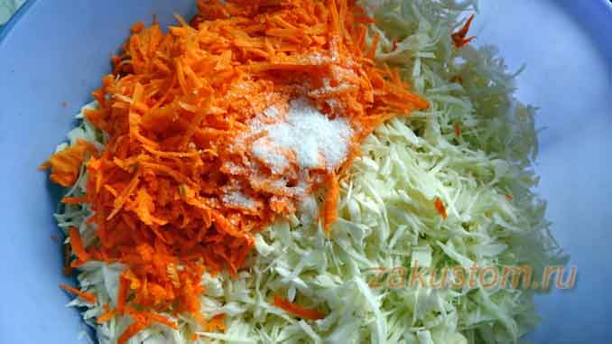 Овощной вкусный и полезный салат из капусты и моркови 